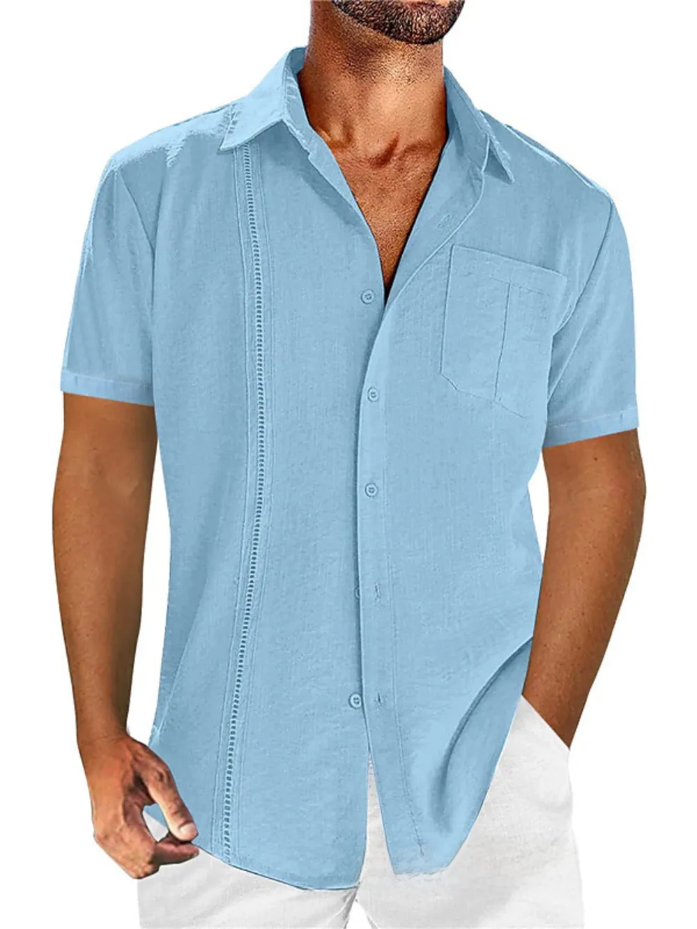 Men's Full Size Linen-Blend Short Sleeve Button-Down Shirt Plus Size, image 2