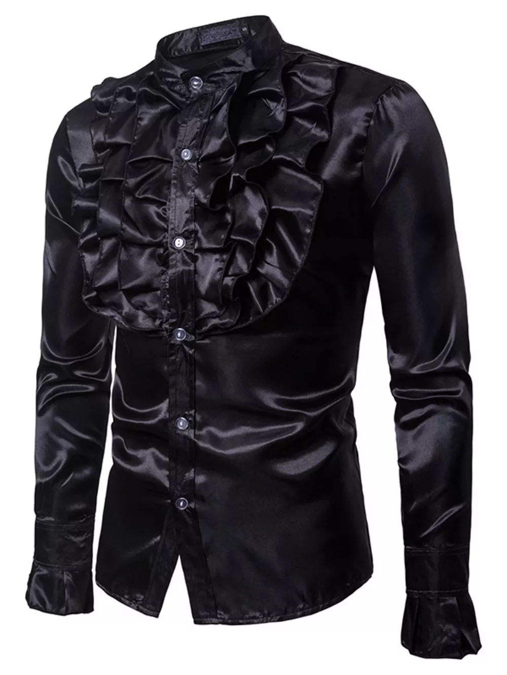 Men's Ruffle Front Long Sleeve Shirt
