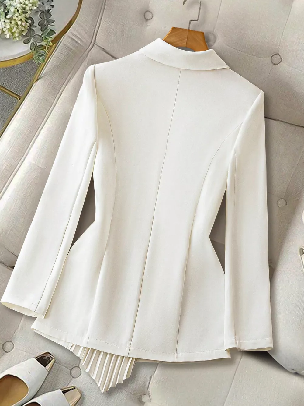 One Button Asymmetric Pleated Hem Blazer, image 4