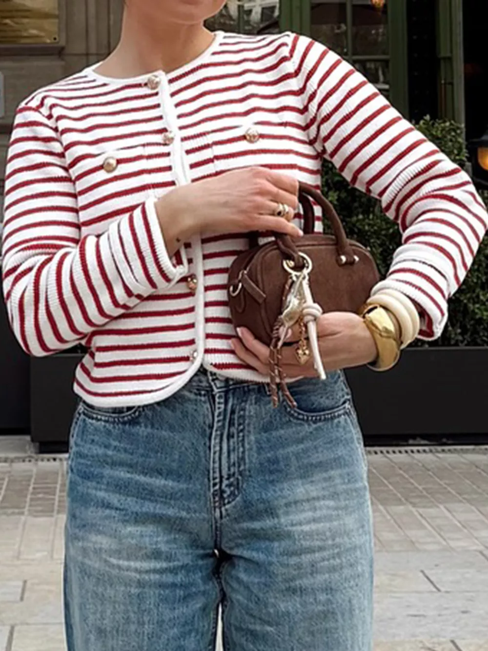 Striped Knit Button Up Cardigan, image 3
