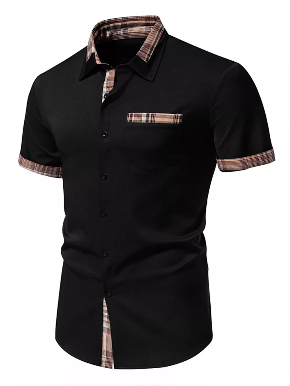 Men's Short Sleeve Plaid Trim Shirt, image 5