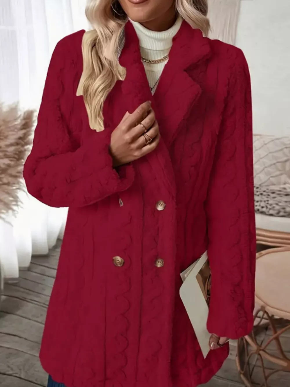 Cozy Faux Shearling Double-Breasted Outerwear, image 24