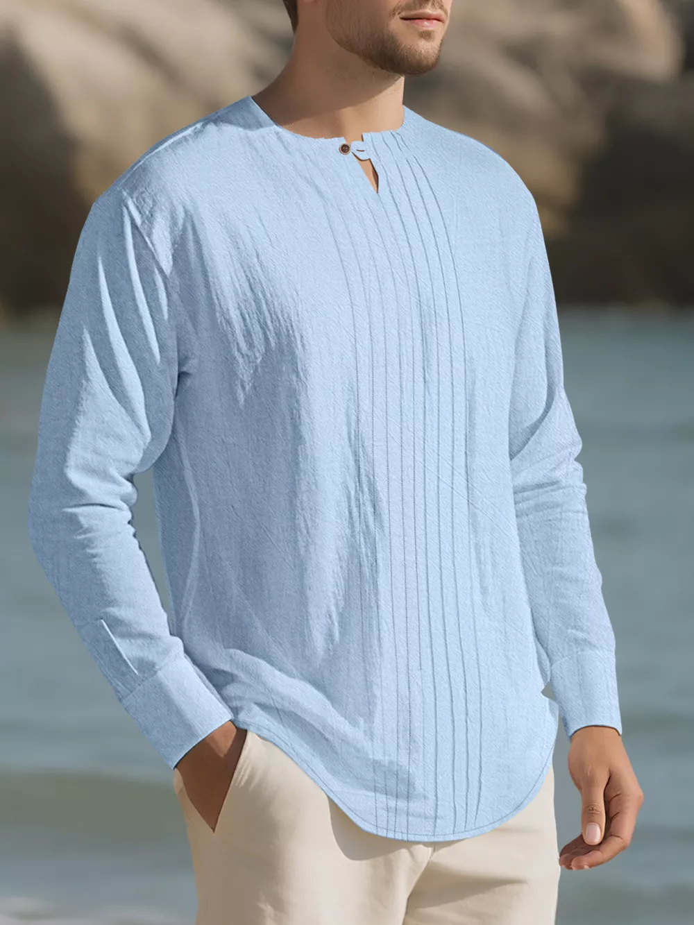 Men's Full Size Casual Pleated Long Sleeve Blouse Plus Size, image 11