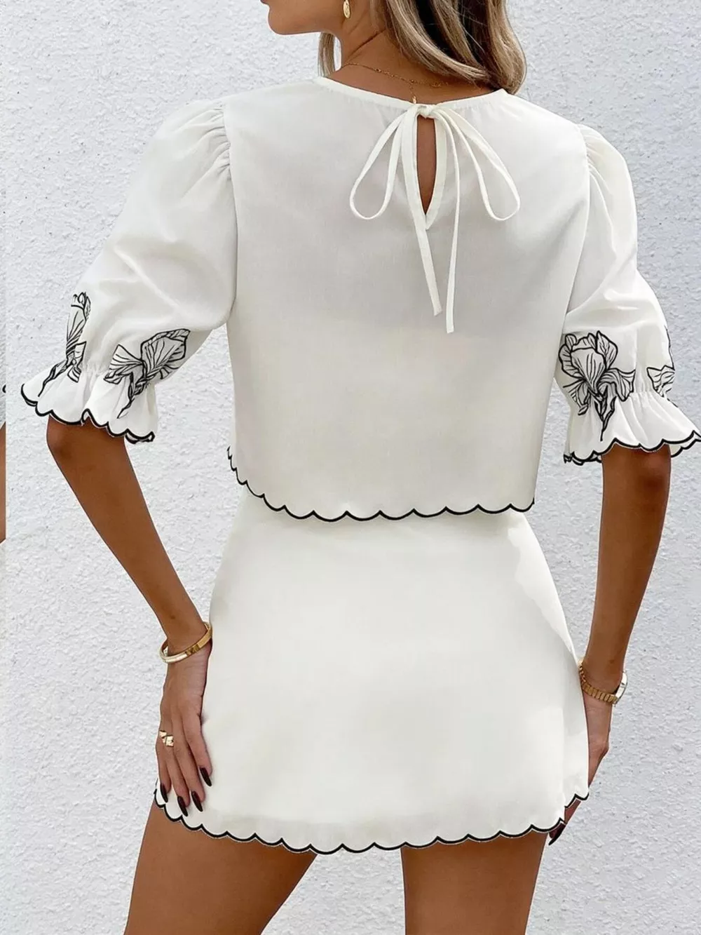 Floral Scallop Trim Top and Skirt Two-Piece Set, image 5