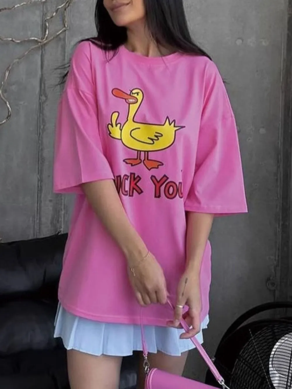 Duck Graphic Oversized Round Neck T-Shirt, image 4