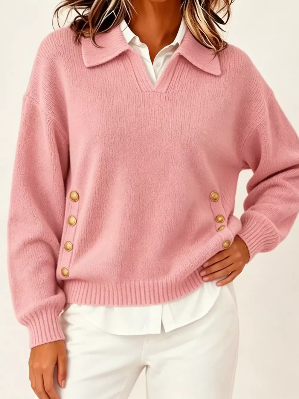 Chic Collared Decor-Button Sweater, image 4