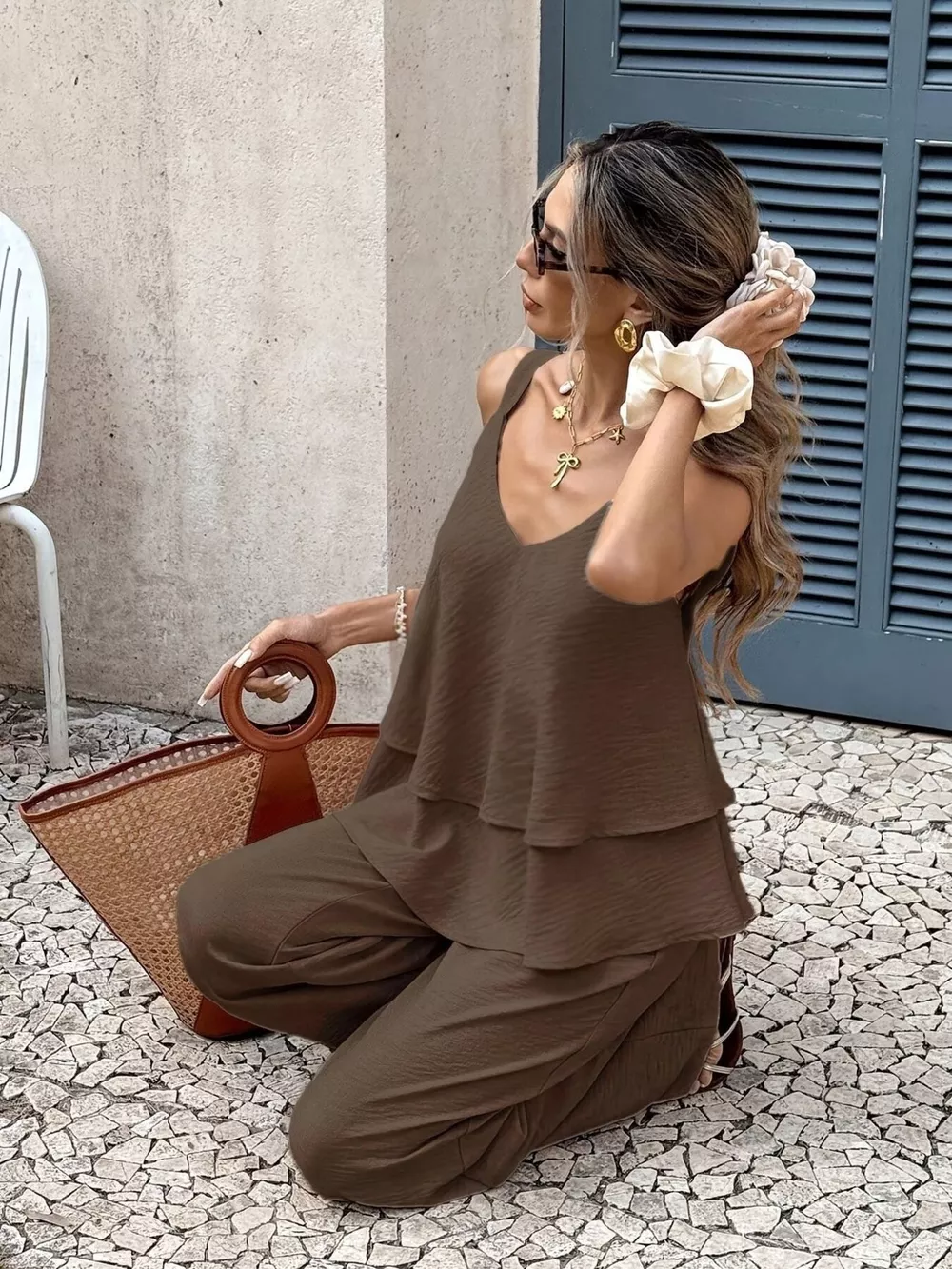 V-Neck Top and Wide-Leg Pants Set, image 6