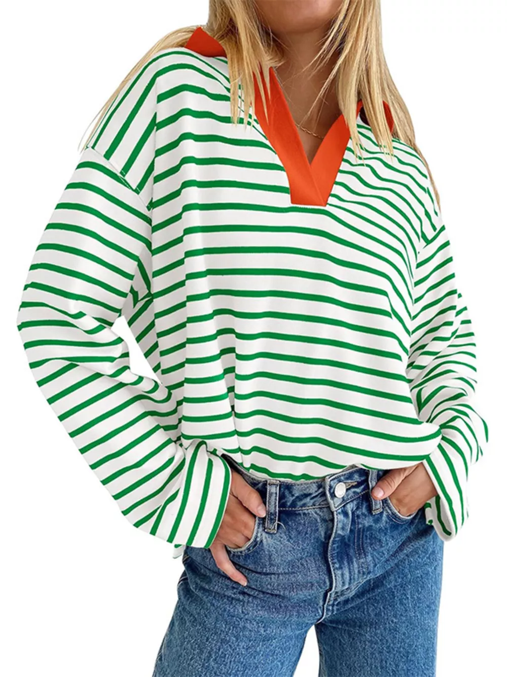 Oversized Striped Johnny Collar T-Shirt, image 6