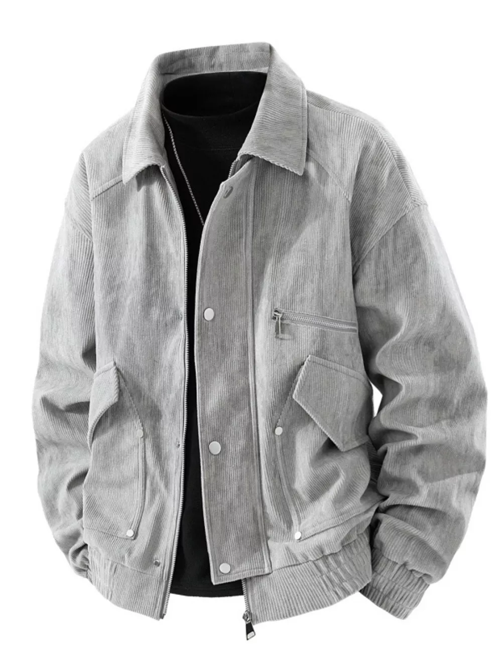 Men's Plus Size Casual Corduroy Snap-Down Jacket, image 7