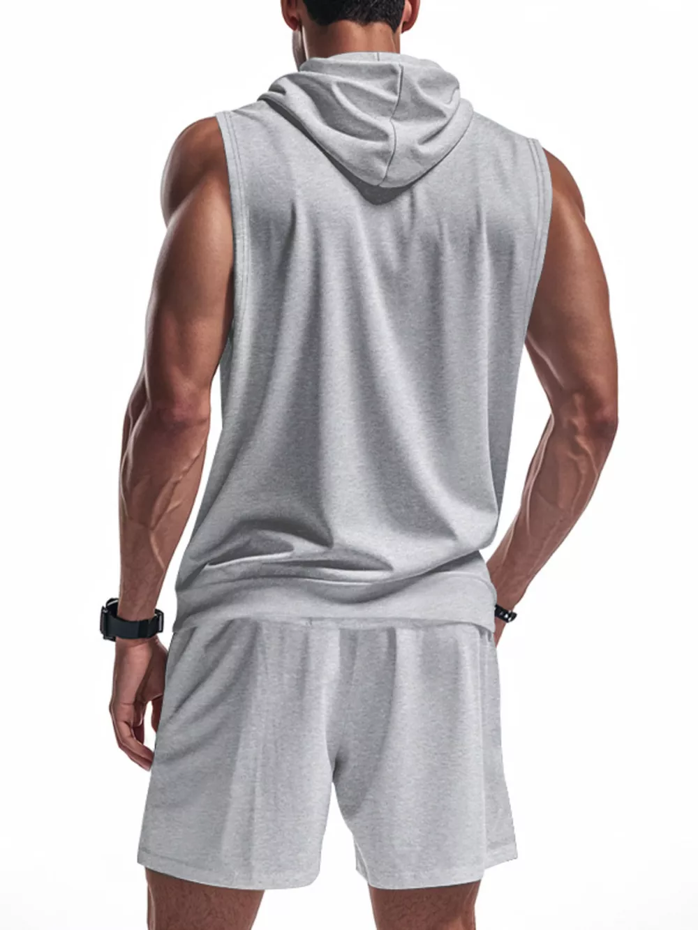 Men's Full Size Zip Up Sleeveless Hoodie & Shorts Set Plus Size, image 7