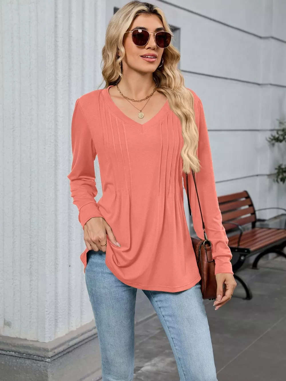 V-Neck Long Sleeve Relaxed Fit T-Shirt, image 26