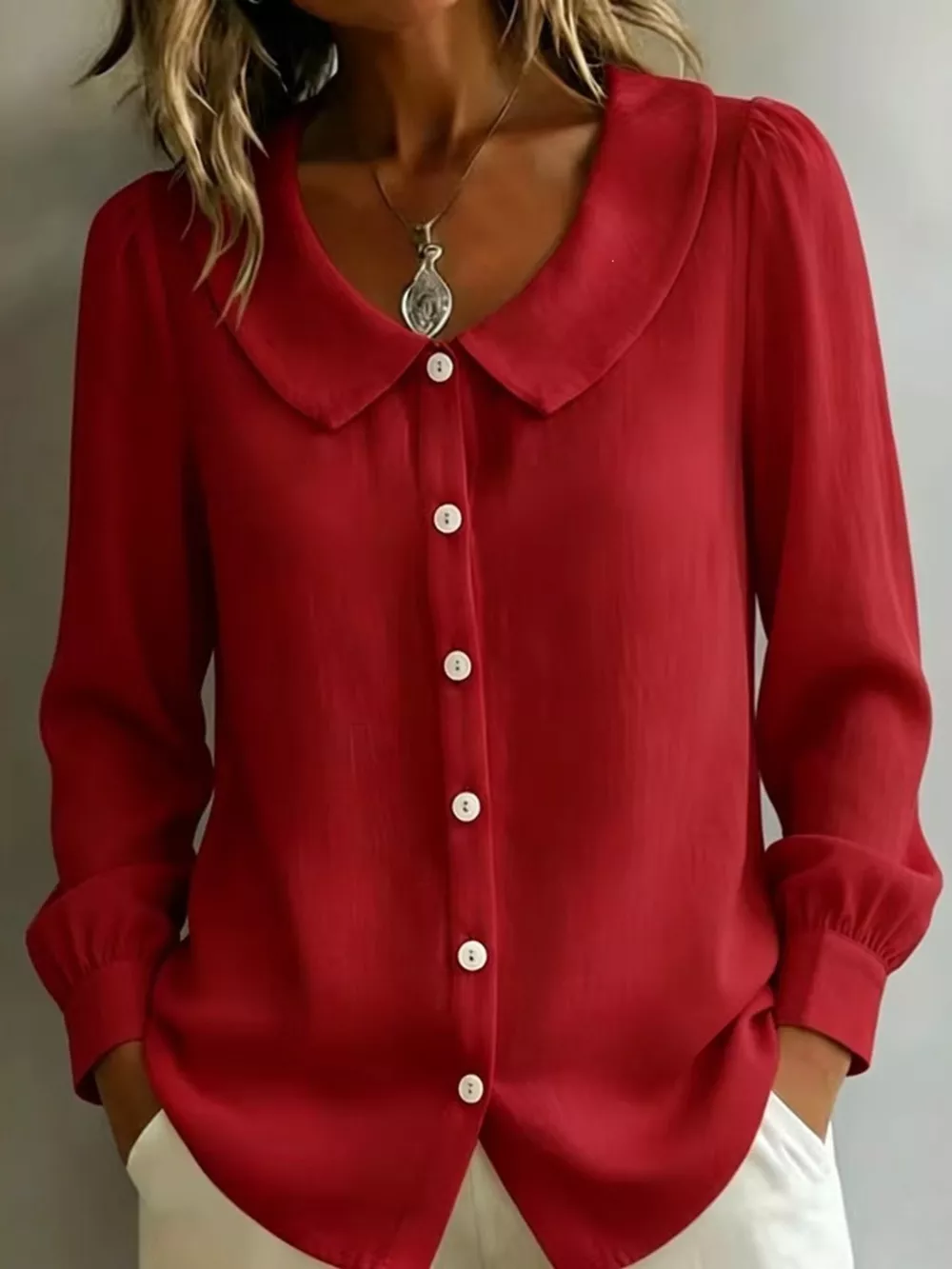 Full Size Peter Pan Collar Button-Down Shirt Plus Size, image 5