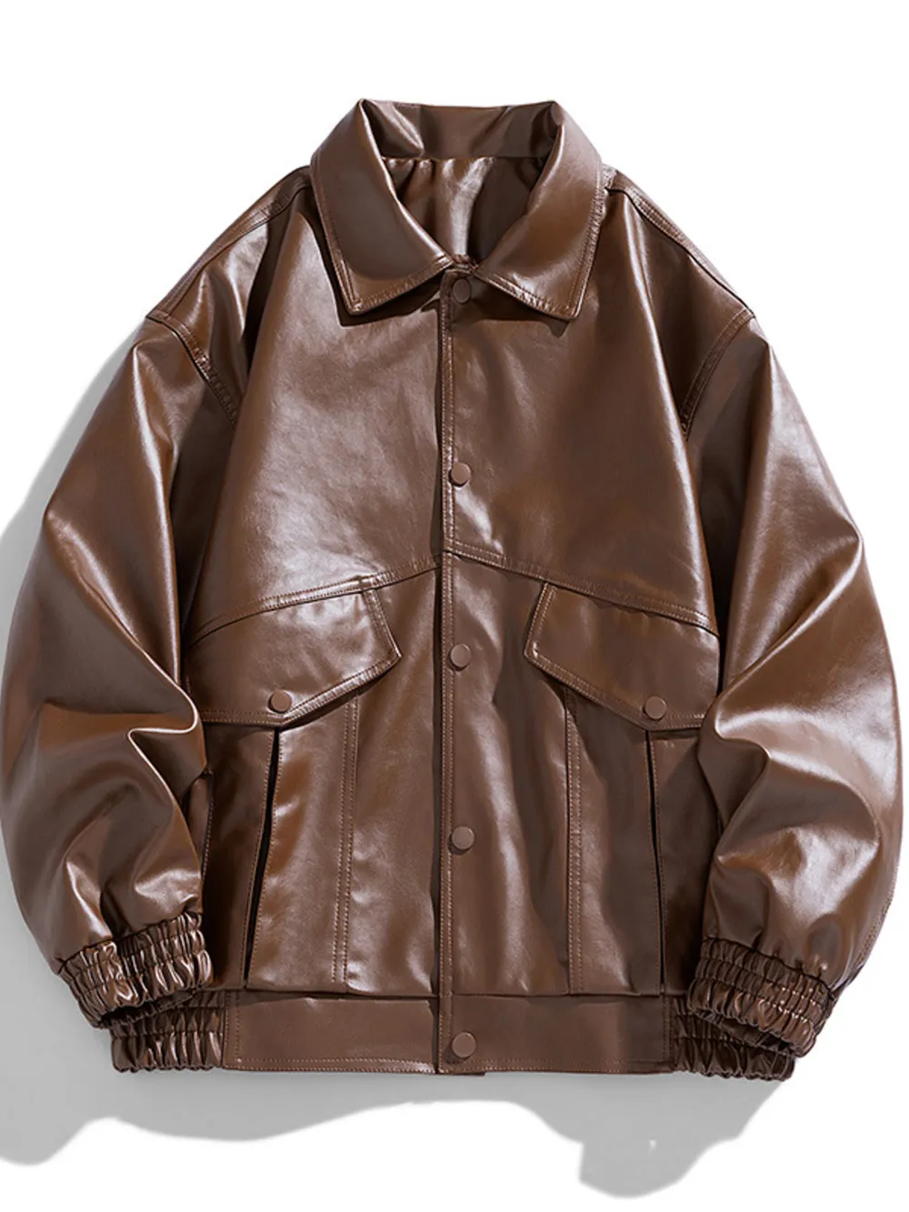 Men's Plus Size Unisex Oversized Faux Leather Bomber Jacket, image 6