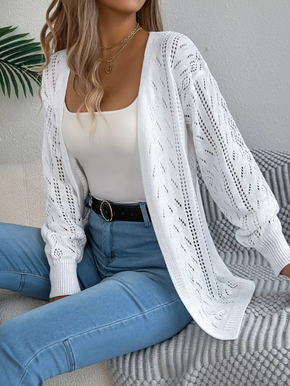 Openwork Open Front Cardigan, image 13