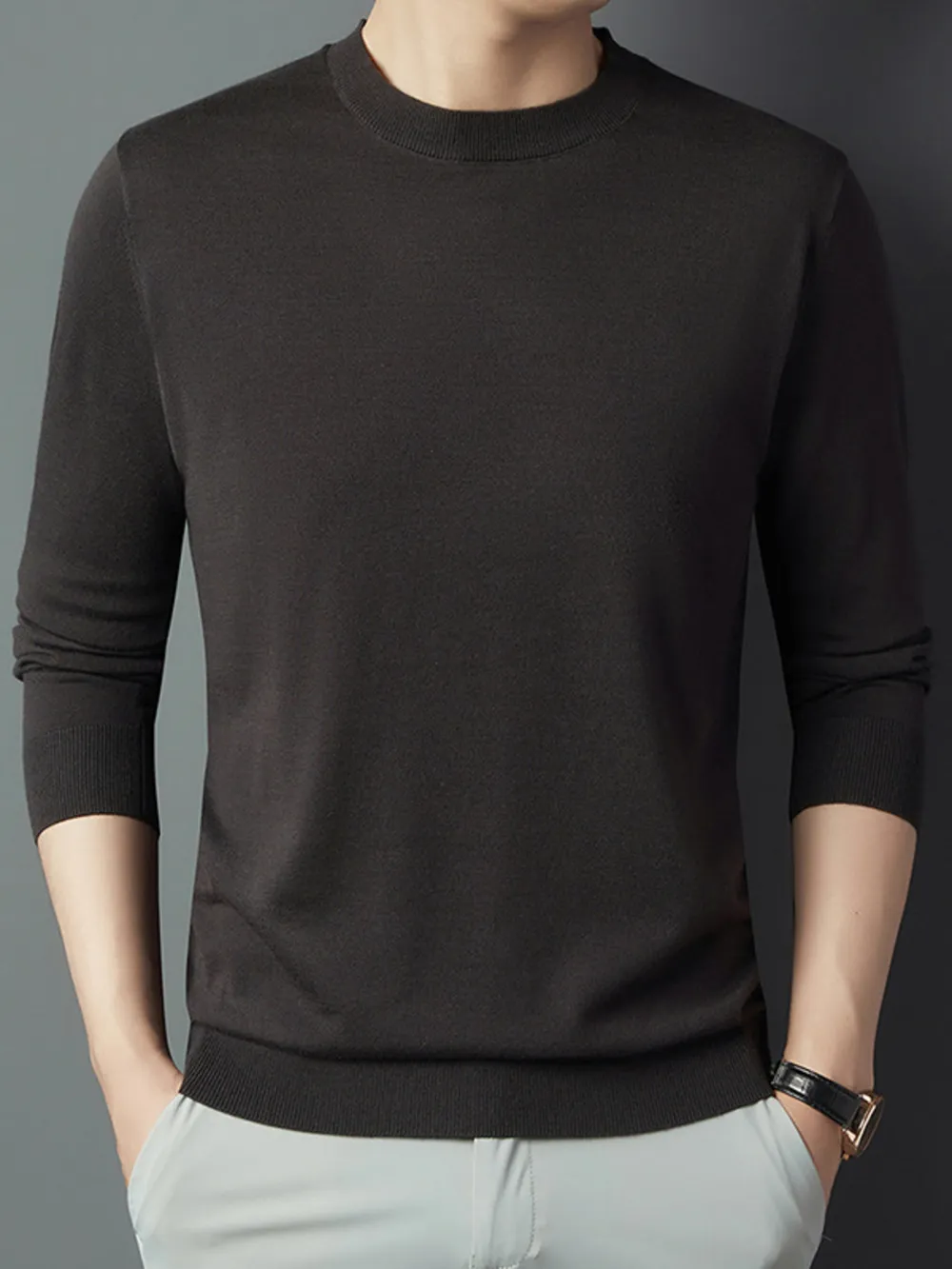 Men's Full Size Round Neck Long Sleeve Knit Top Plus Size, image 7