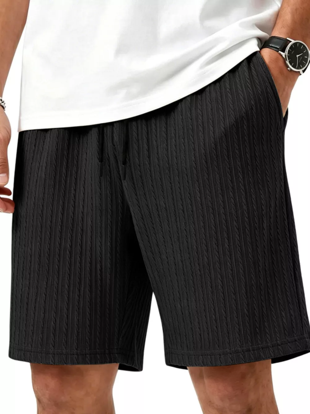 Men's Full Size Casual Texture Drawstring Shorts Plus Size, image 5