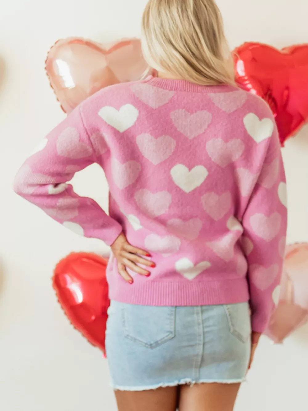 Pearled Heart Print Valentines Crew Neck Sweater, image 13
