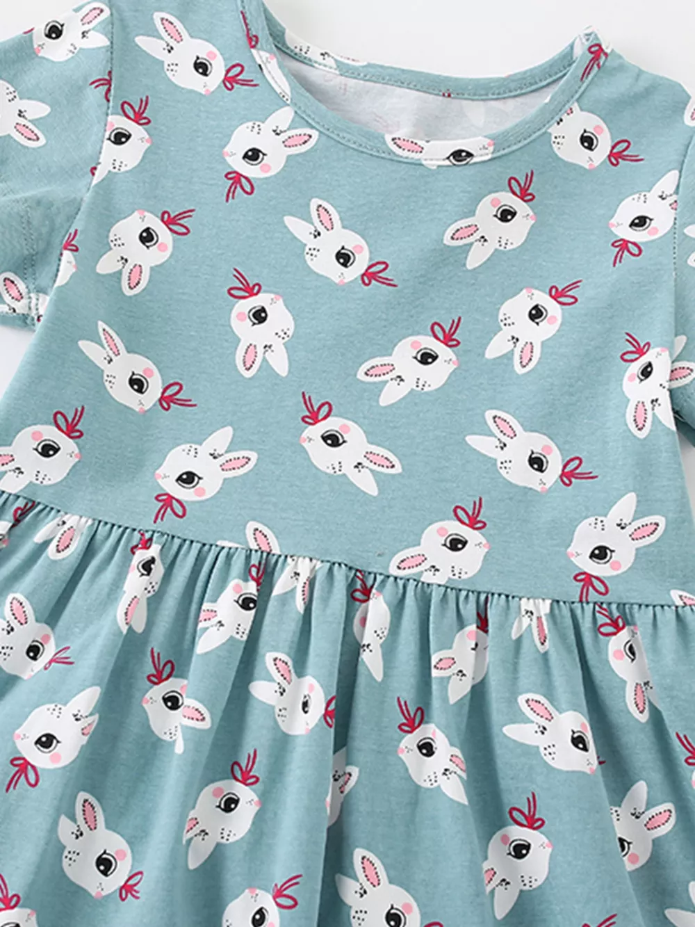 Children's Cute Bunny Print Tiered Ruffle Dress, image 4