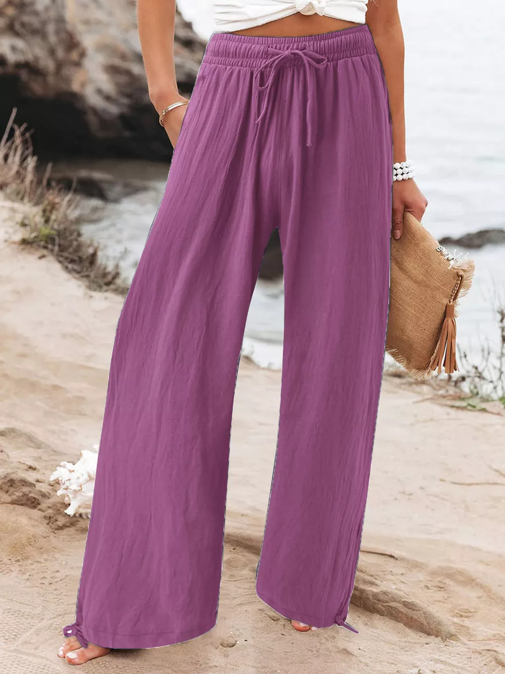 Full Size Drawstring Wide Leg Pants Plus Size, image 18