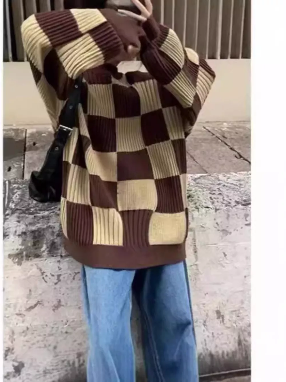 Checkerboard Pattern Oversized Sweater, image 9