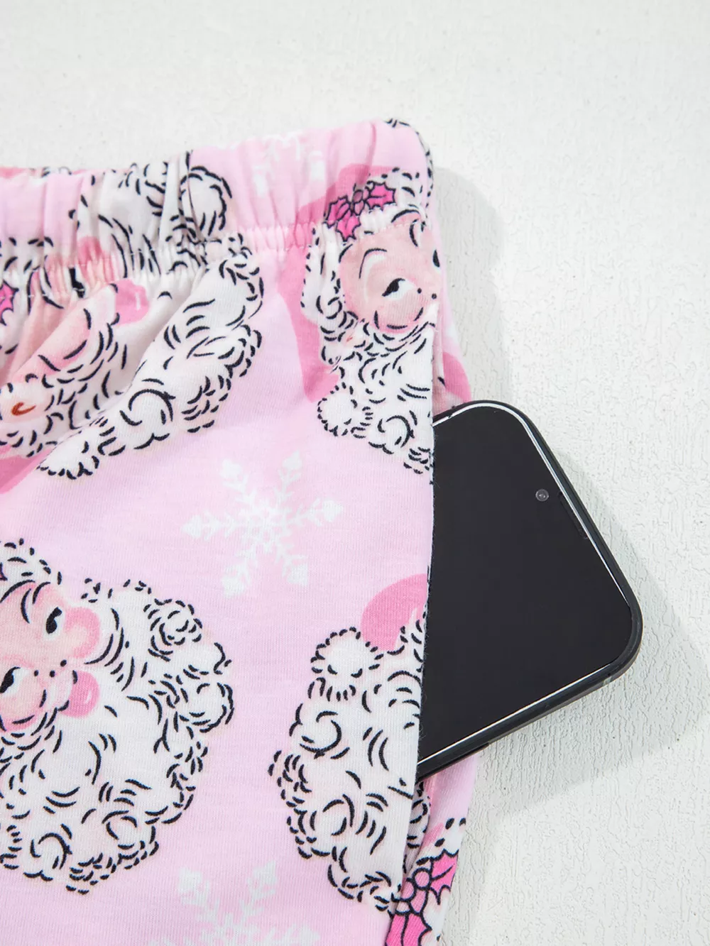 Santa Claus Print V Neck Tee Drawstring Pants 2pcs Lounge Set, image 8