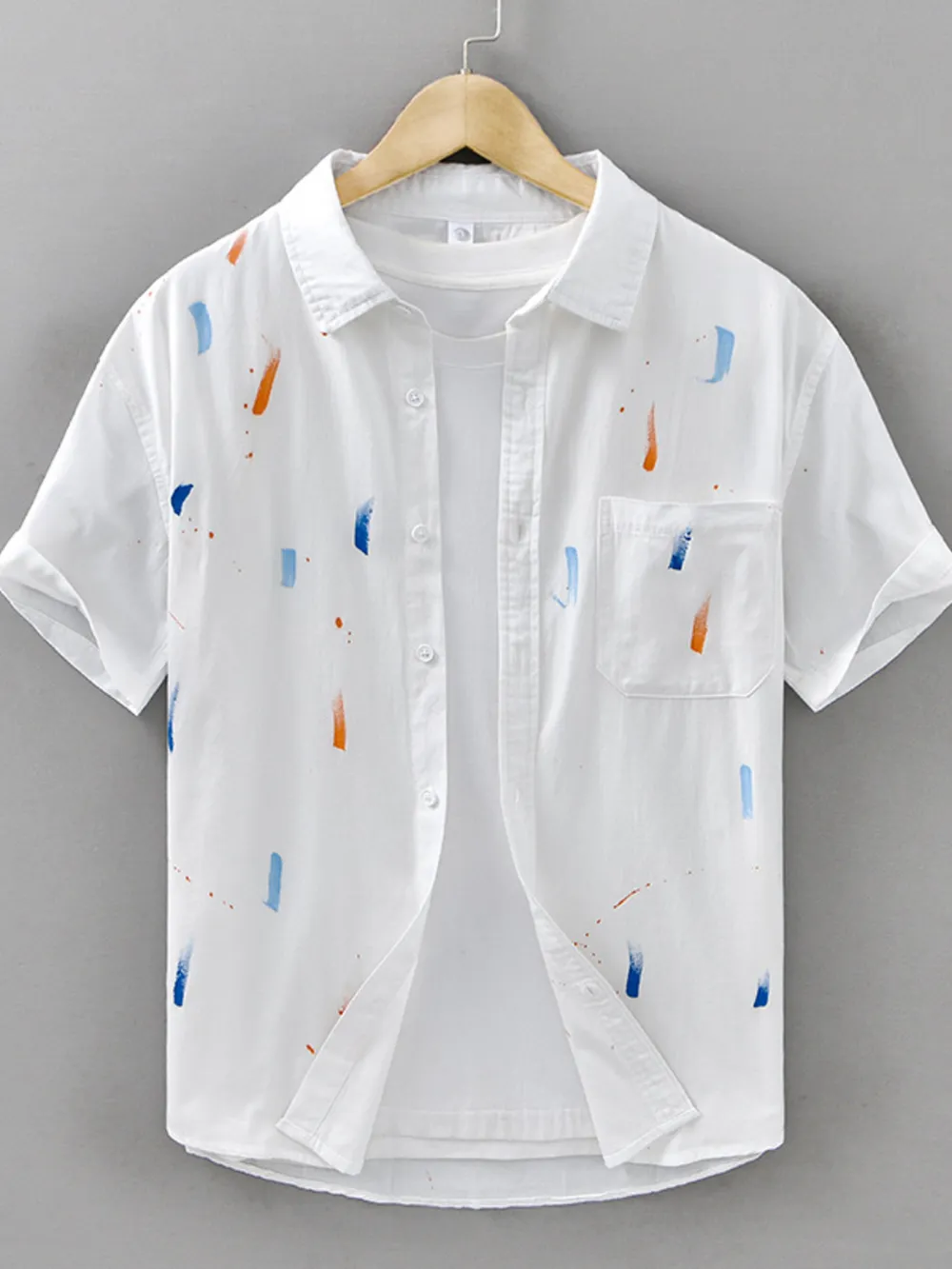 Men's Plus Size Printed Button Up Short Sleeve Shirt