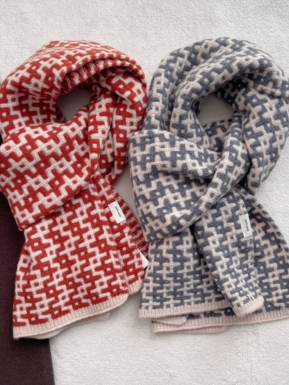 Wool Geometric Pattern Knitted Warm Scarf, image 4