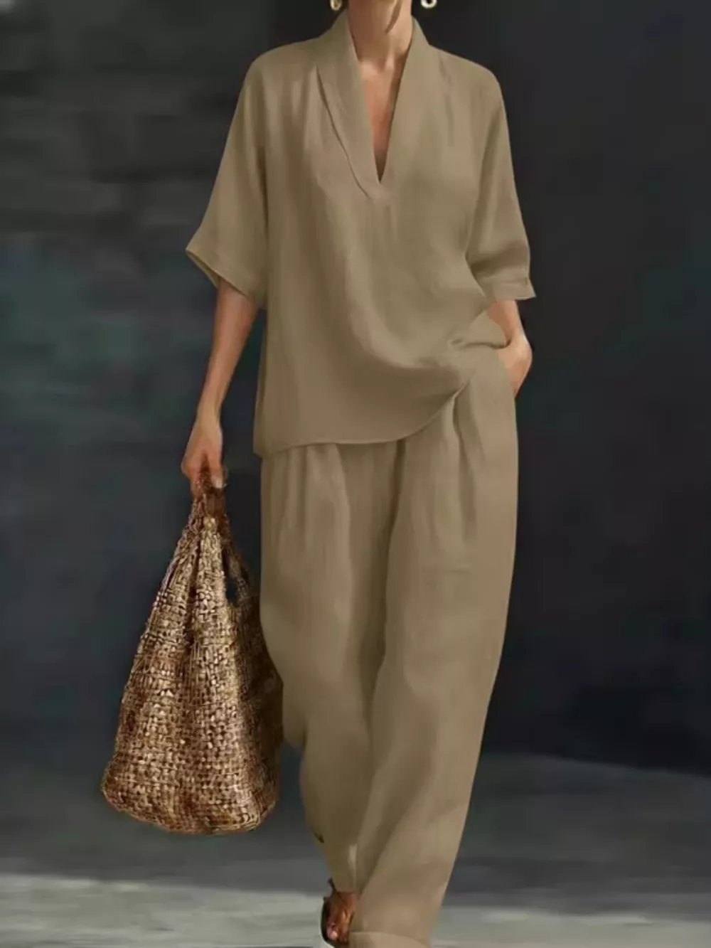 Full Size Half Sleeve Top and Wide Leg Pants Set Plus Size, image 8
