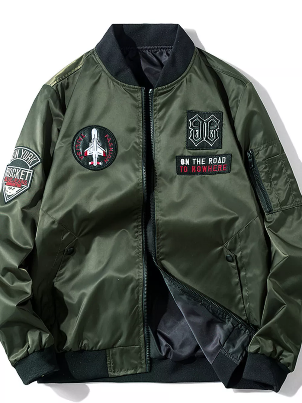 Men's Plus Size Zip Up Long Sleeve Bomber Jacket