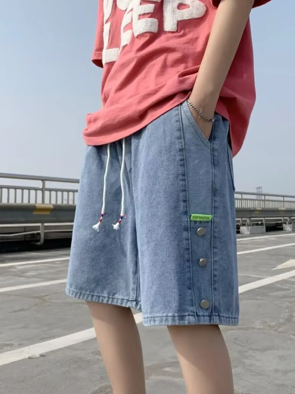 Men's Plus Size Casual Loose Fit Denim Shorts with Drawstring, image 2