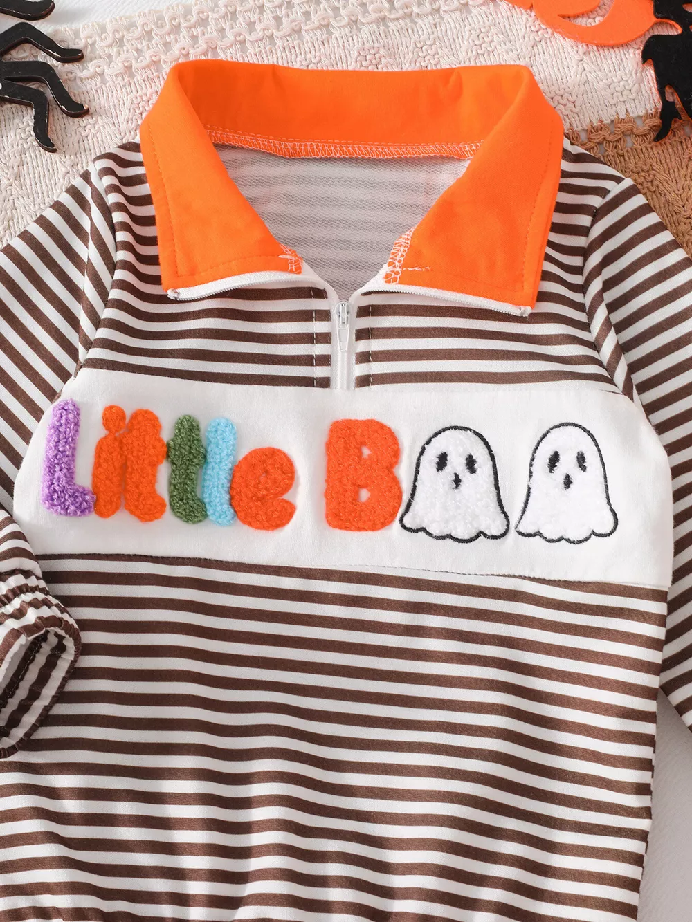 Children's Little Boo Halloween Striped Quarter-Zip Sweatshirt, image 3
