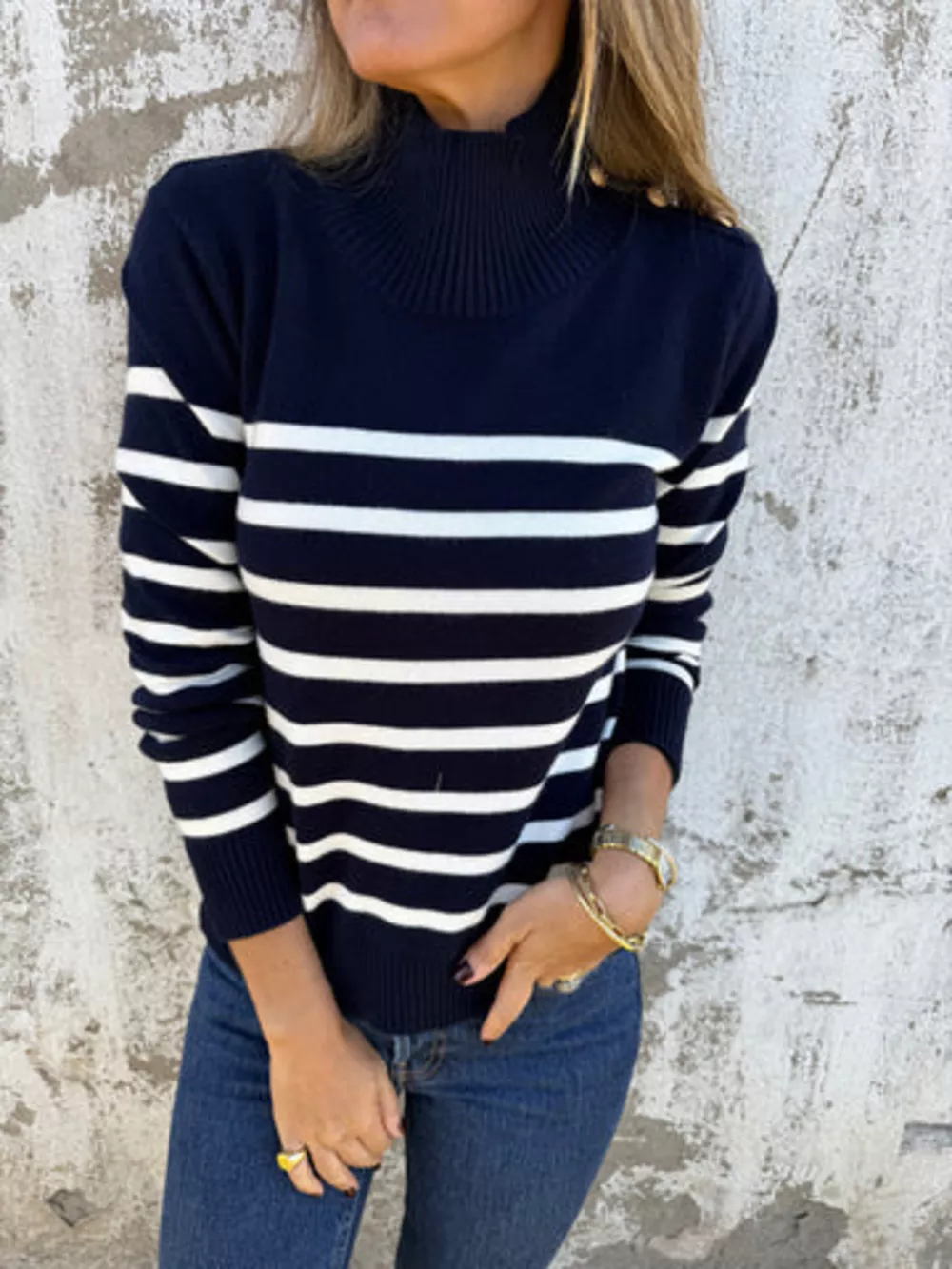Full Size Striped Turtleneck Long Sleeve Sweater Plus Size, image 10