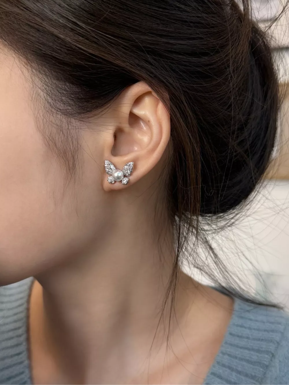Butterfly Pearl Stud Earrings, image 2