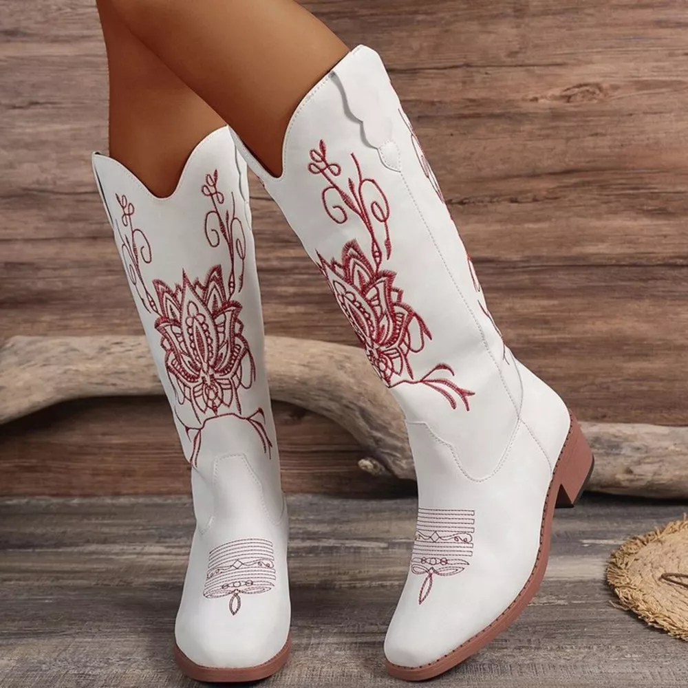 Embroidered Block Heels Boots, image 8