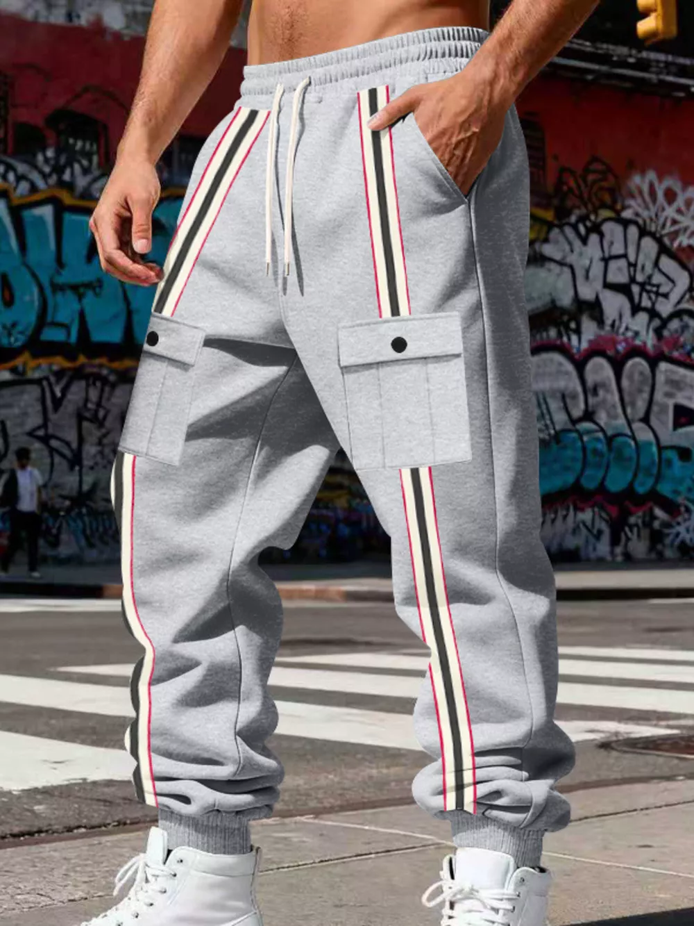 Men's Full Size Casual Striped Cargo Joggers Plus Size, image 21