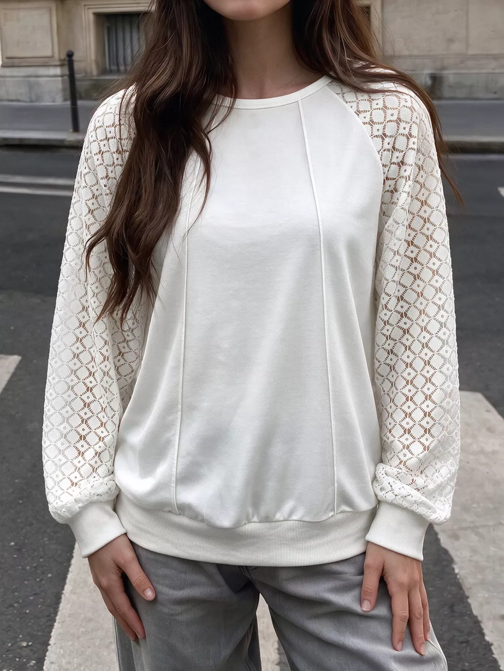Lace Raglan Sleeve Sweatshirt, image 3