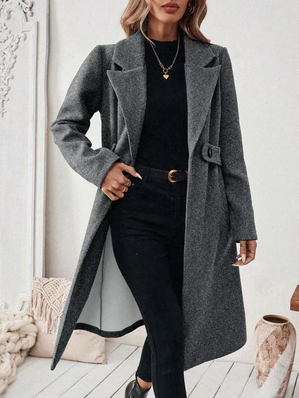 Lapel Collar Longline Coat, image 11