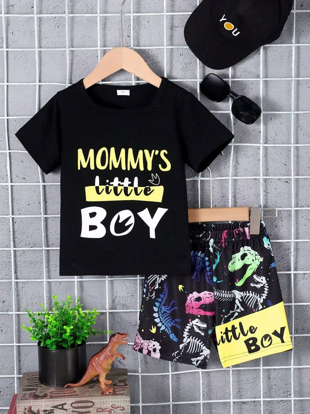 Children's Mommy's Little Boy Dinosaur Print Casual Set