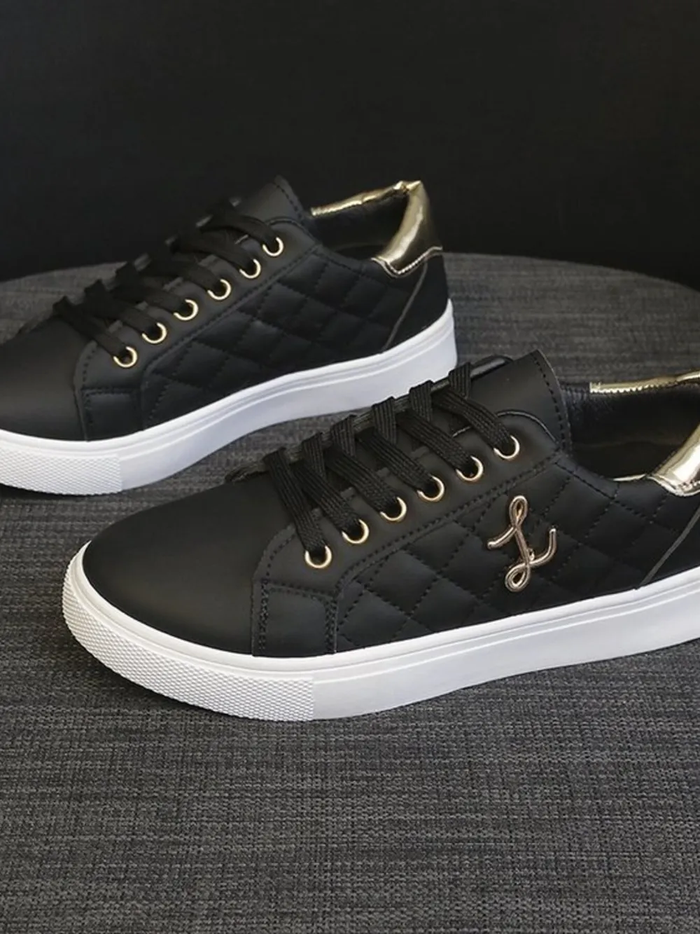 Quilted Platform Sneakers with Metallic Gold Accents, image 6