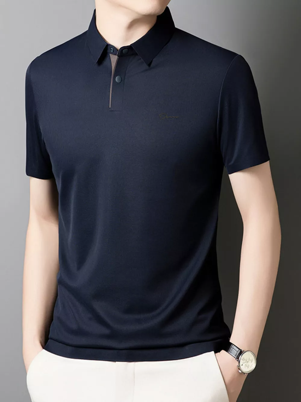 Men's Plus Size Button Detail Short Sleeve Polo, image 8
