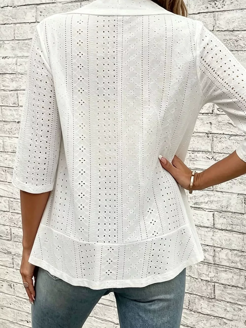 Eyelet Open Front Cardigan, image 5