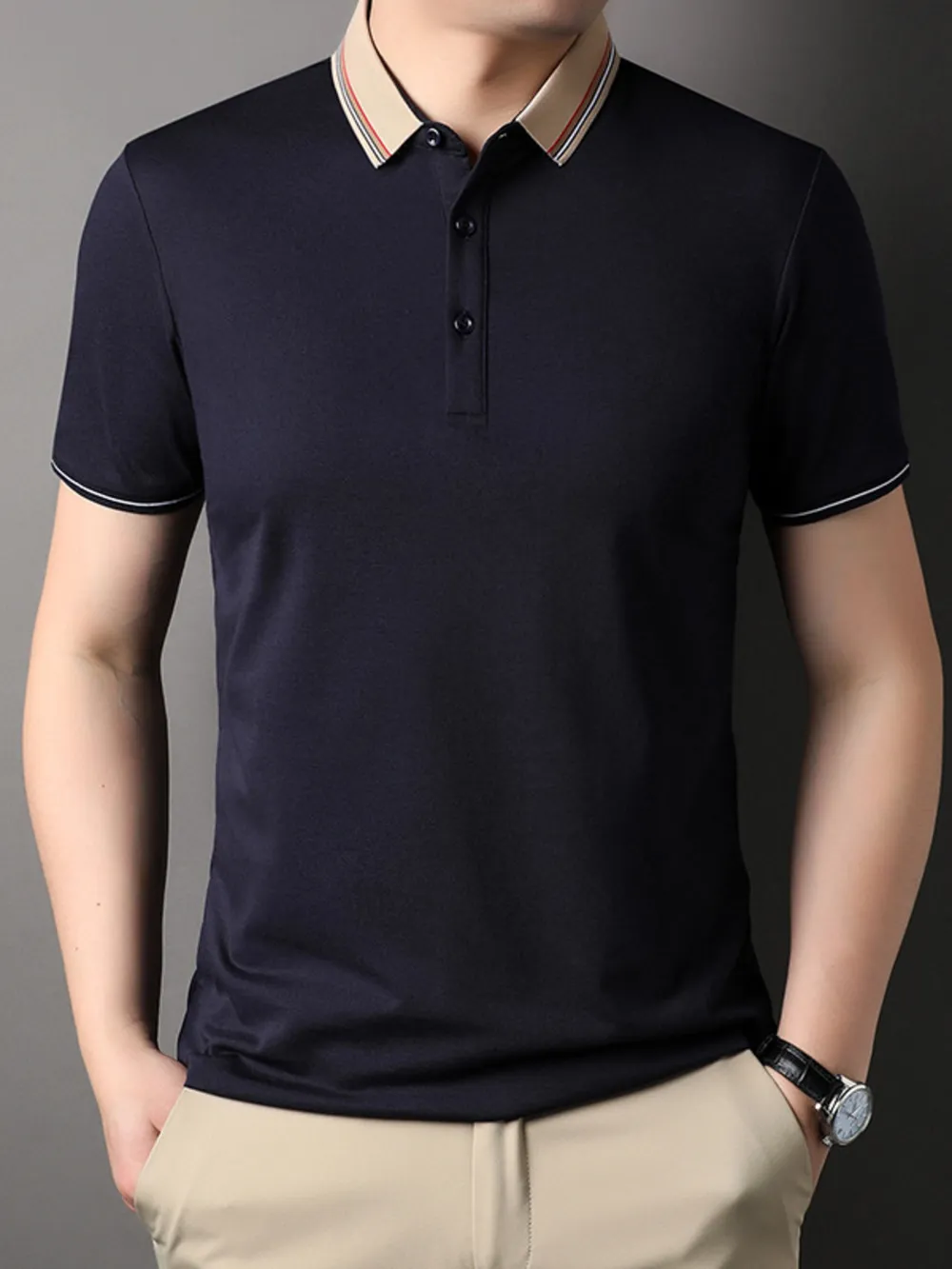 Men's Plus Size Striped Collar Short Sleeve Casual Polo Shirt, image 4
