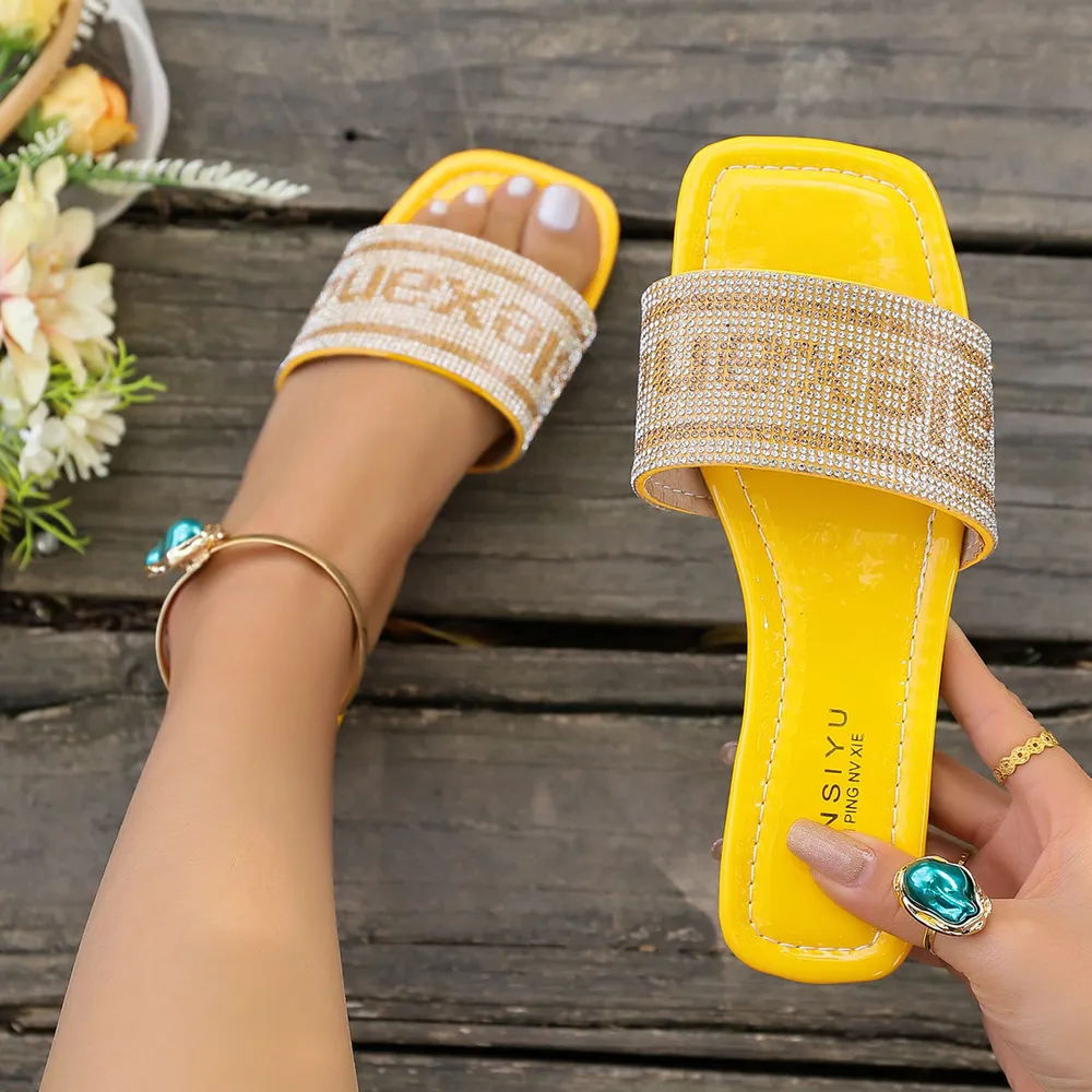 Rhinestone Open Toe Flats Sandals, image 12