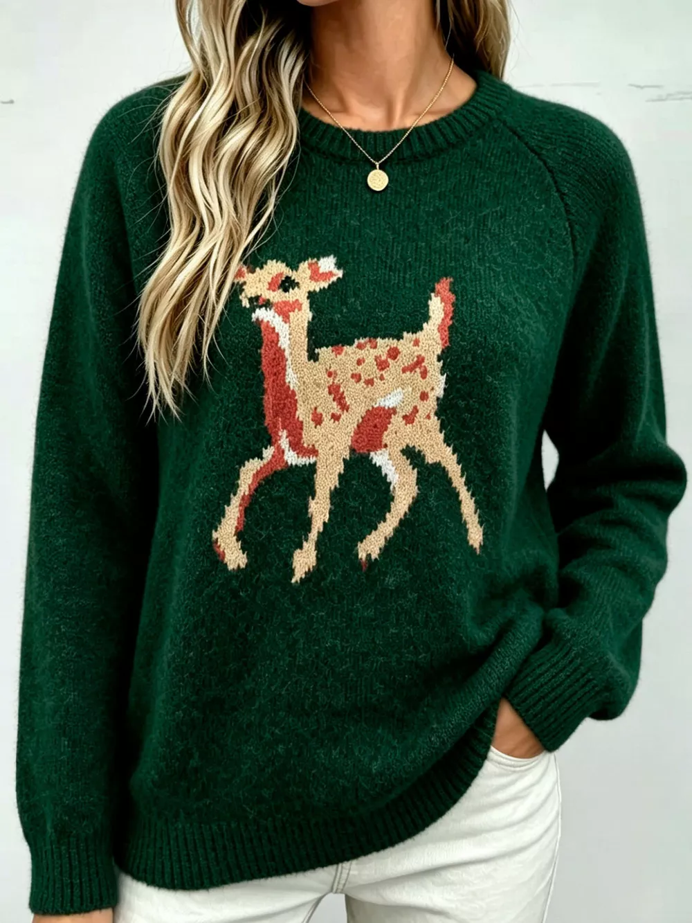 Deer Pattern Raglan Sleeve Sweater, image 13
