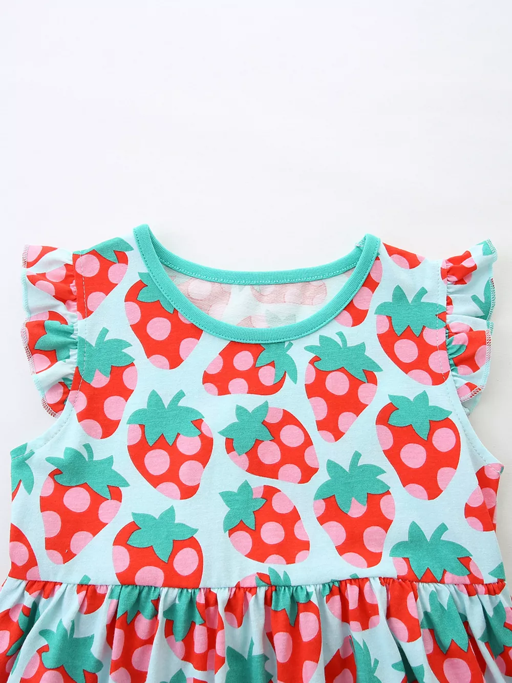Children's Strawberry Print Ruffle Sleeve Casual Dress, image 3