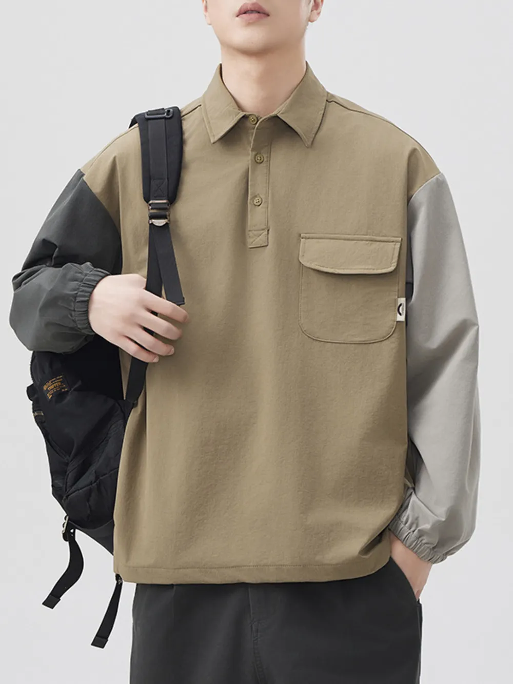 Men's Plus Size Color Block Button Detail Polo, image 5