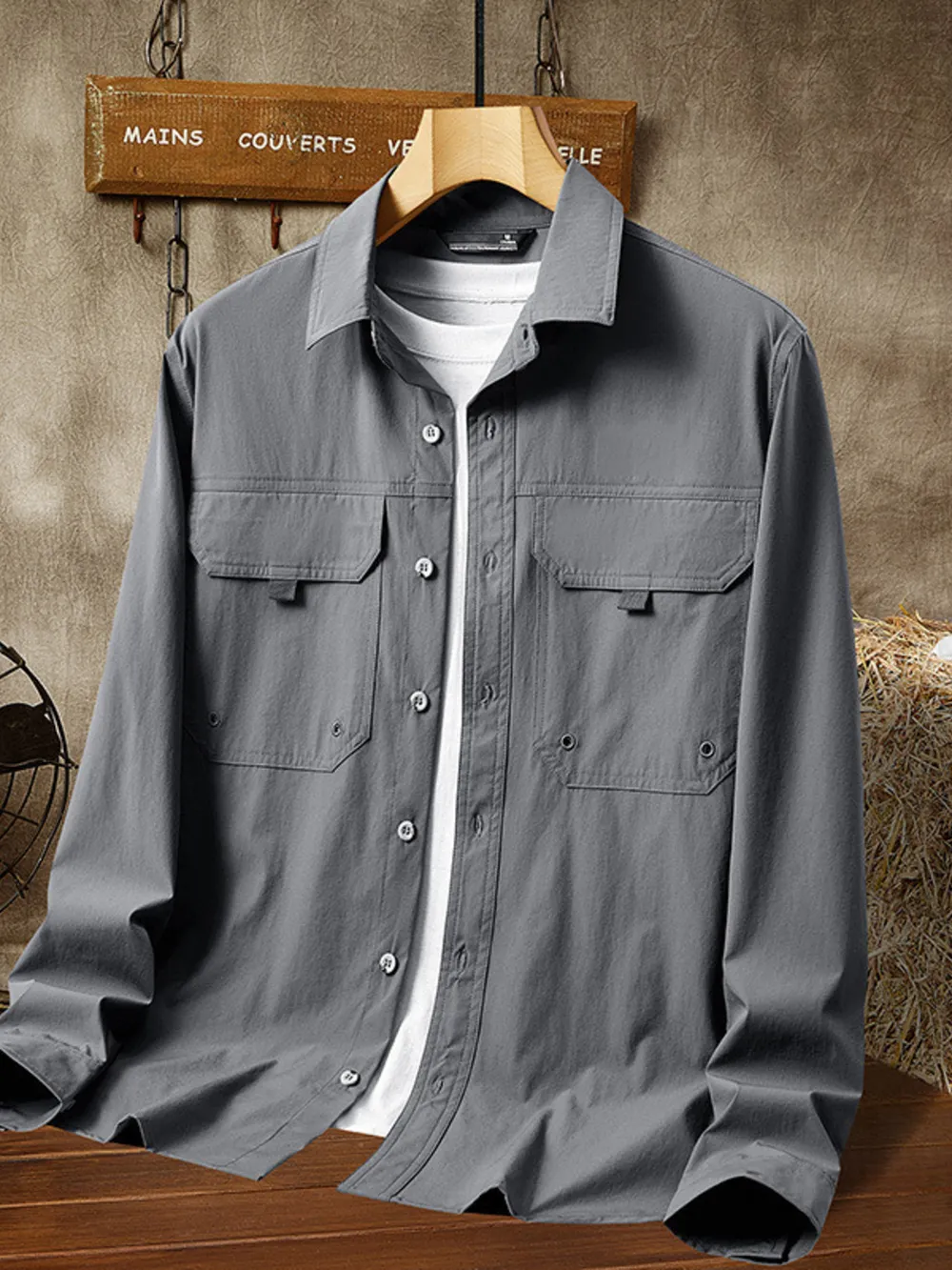 Men's Plus Size Casual Lightweight Button-Down Shacket, image 2