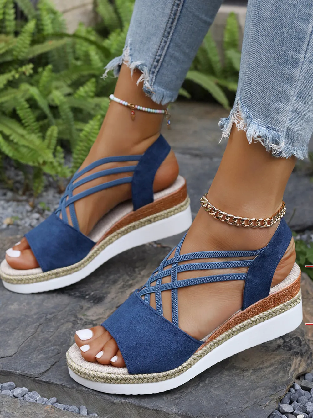 Cross-Strap Platform Wedge Sandals with Ankle Strap, image 9
