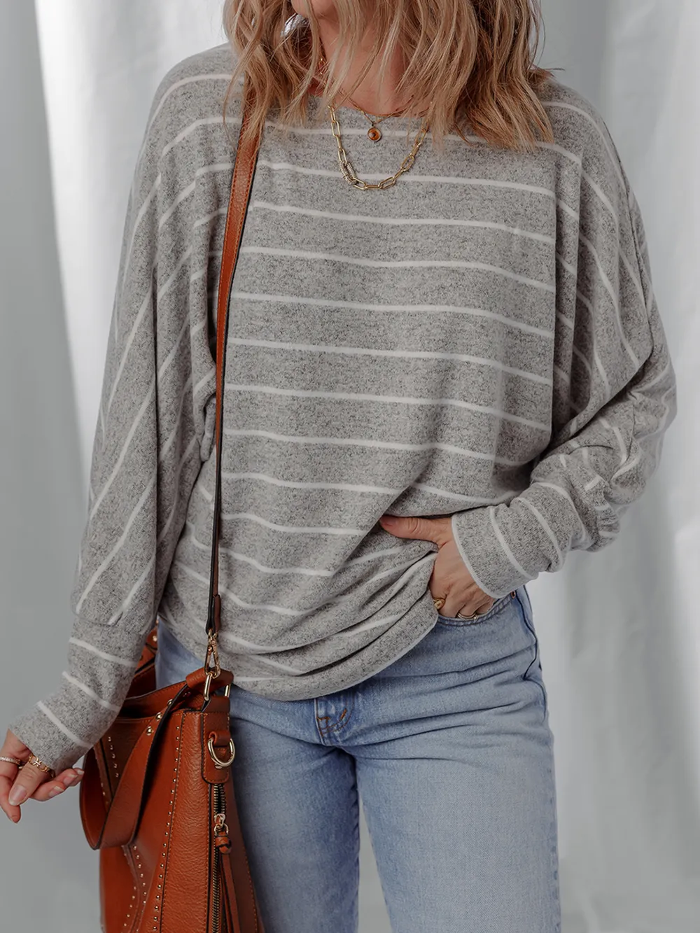 Stripe Dolman Sleeve Drop Shoulder Top, image 14
