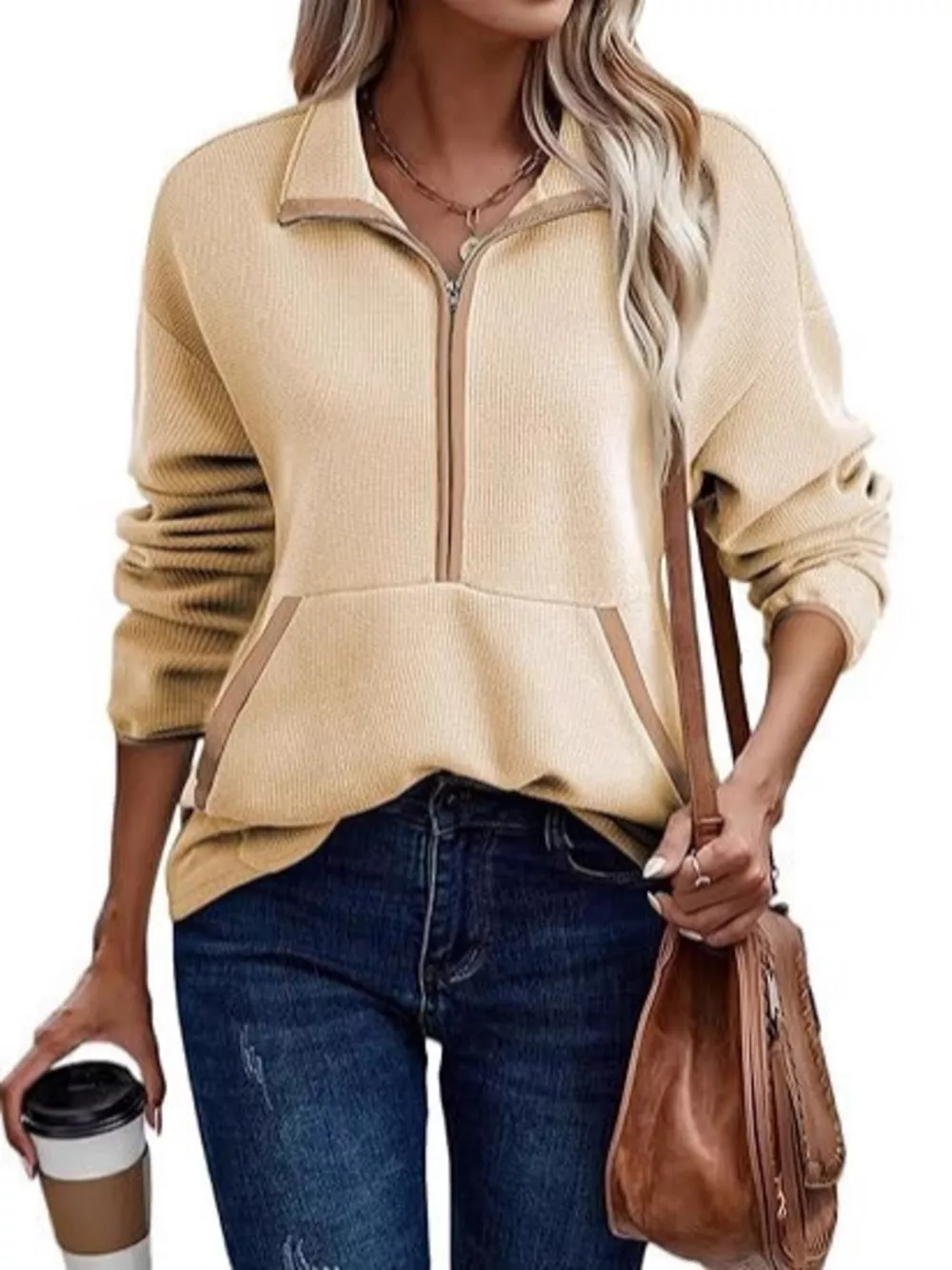 Half Zip Dropped Shoulder Sweatshirt, image 8